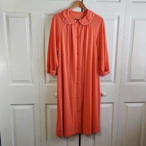 Vintage Gossard Artemis Coral Button Front Robe SZ LG USA Embroidered Floral 60s